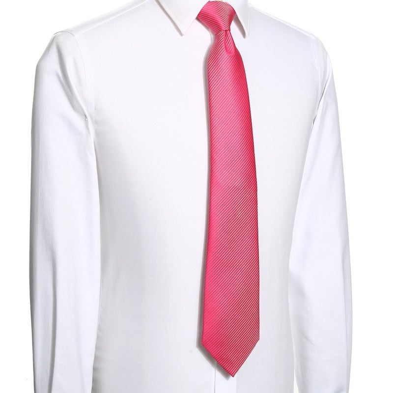KissTies Hot Pink Tie Solid Striped Fuchsia Necktie Holiday Ties - Image 5
